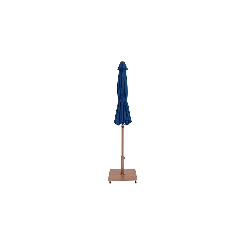 Fiji Navy Fabric / Teak Aluminum Patio Umbrella with Base Sets. Picture 13