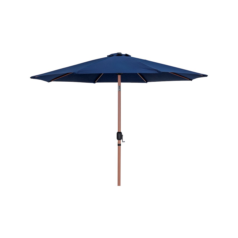 Fiji Navy Fabric / Teak Aluminum Patio Umbrella with Base Sets. Picture 2