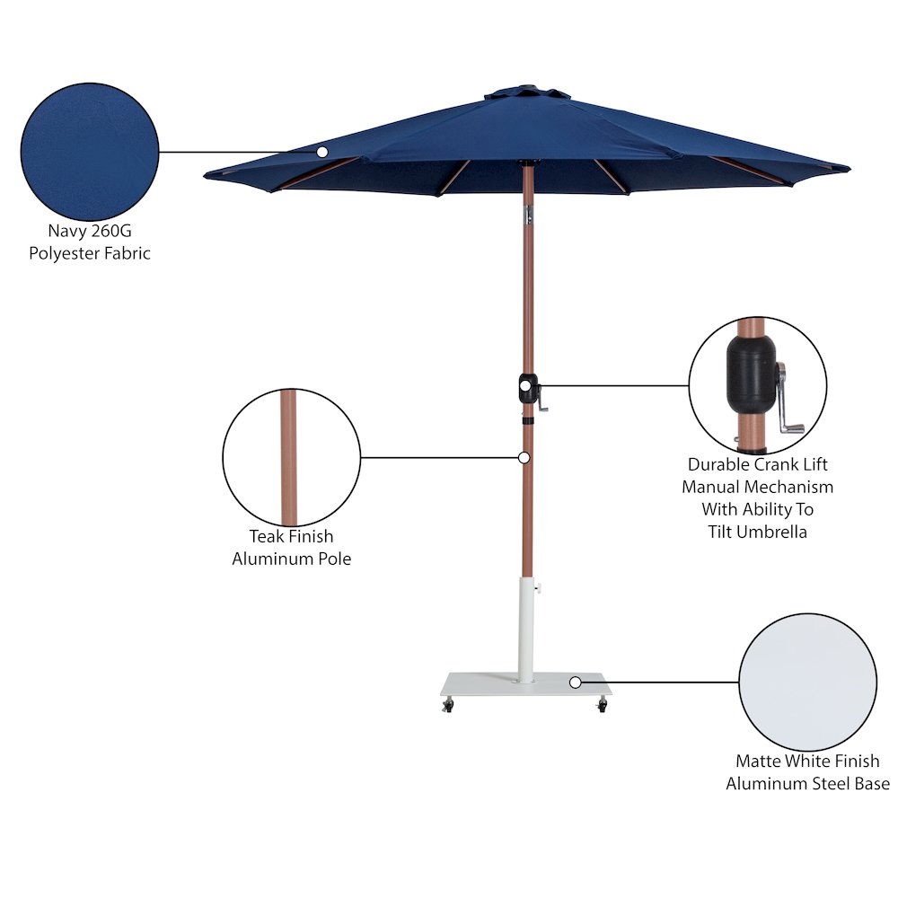 Fiji Navy Fabric / Matte White Aluminum Patio Umbrella with Base Sets. Picture 19