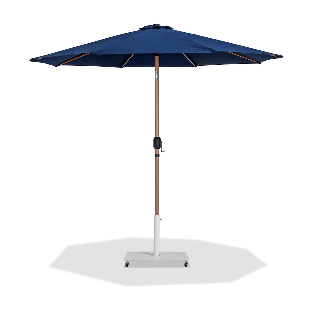 Fiji Navy Fabric / Matte White Aluminum Patio Umbrella with Base Sets. Picture 1