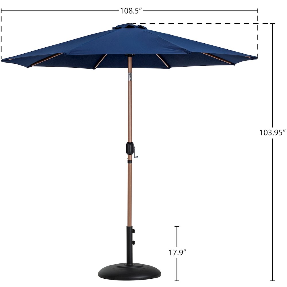 Fiji Navy Fabric / Matte Black Aluminum Patio Umbrella with Base Sets. Picture 15