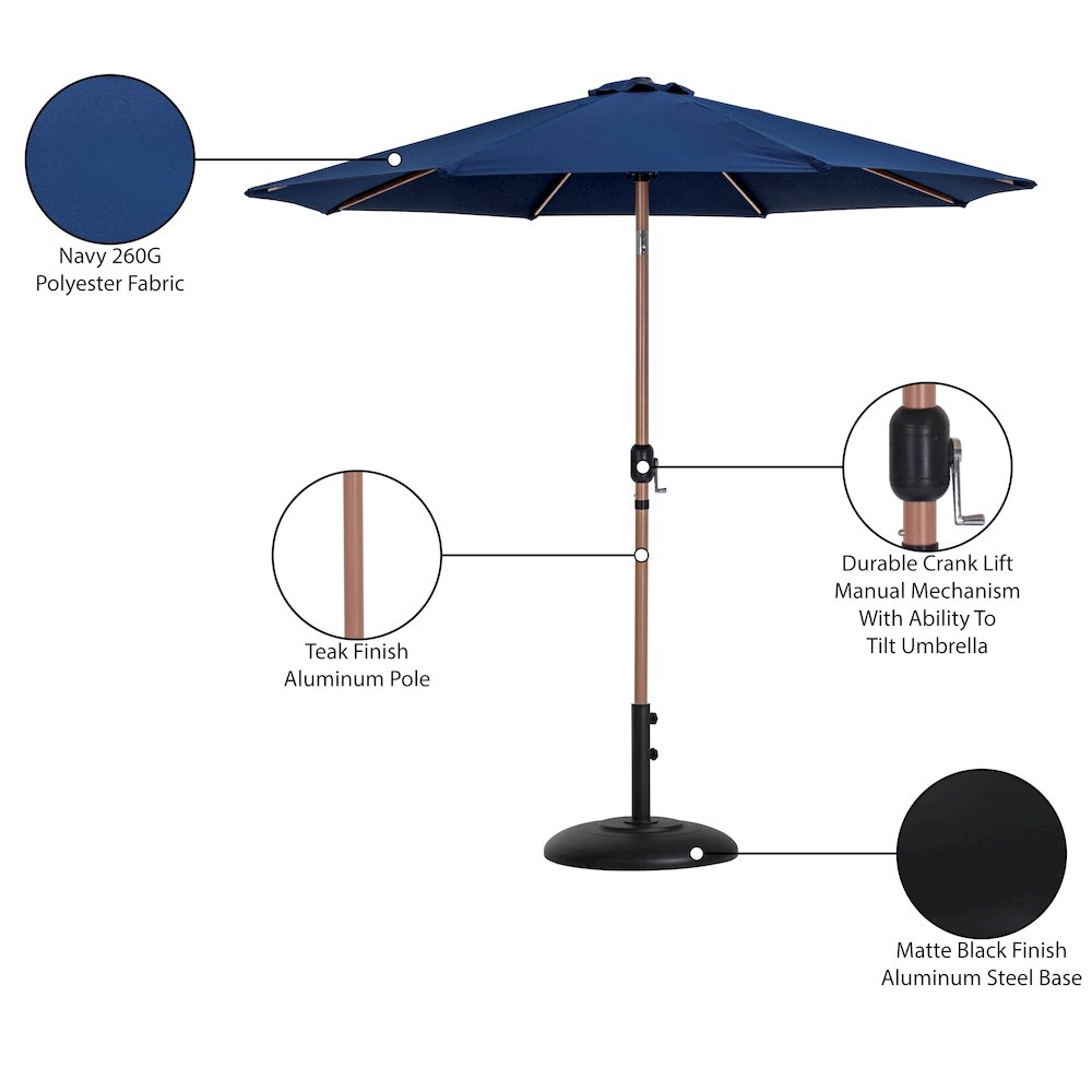 Fiji Navy Fabric / Matte Black Aluminum Patio Umbrella with Base Sets. Picture 16