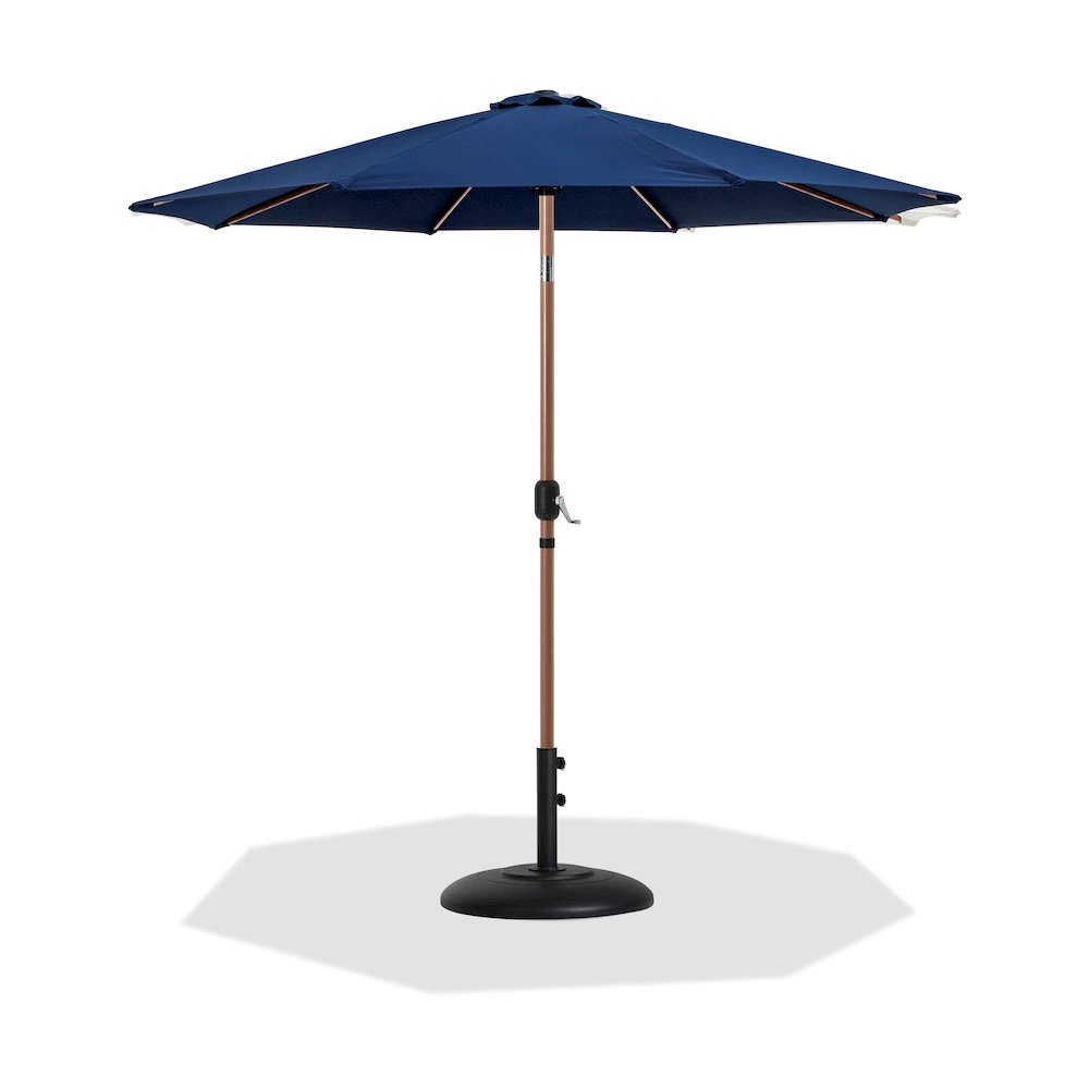 Fiji Navy Fabric / Matte Black Aluminum Patio Umbrella with Base Sets. Picture 1