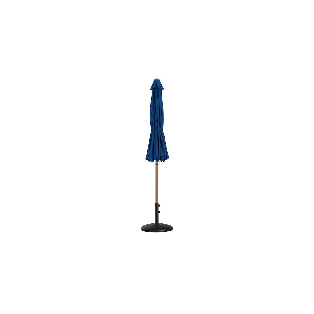 Fiji Navy Fabric / Matte Black Aluminum Patio Umbrella with Base Sets. Picture 10