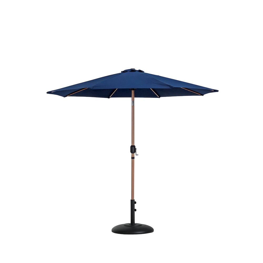Fiji Navy Fabric / Matte Black Aluminum Patio Umbrella with Base Sets. Picture 2