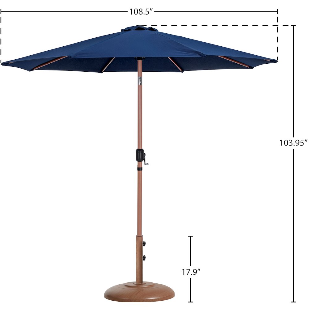 Fiji Navy Fabric / Teak Aluminum Patio Umbrella with Base Sets. Picture 15