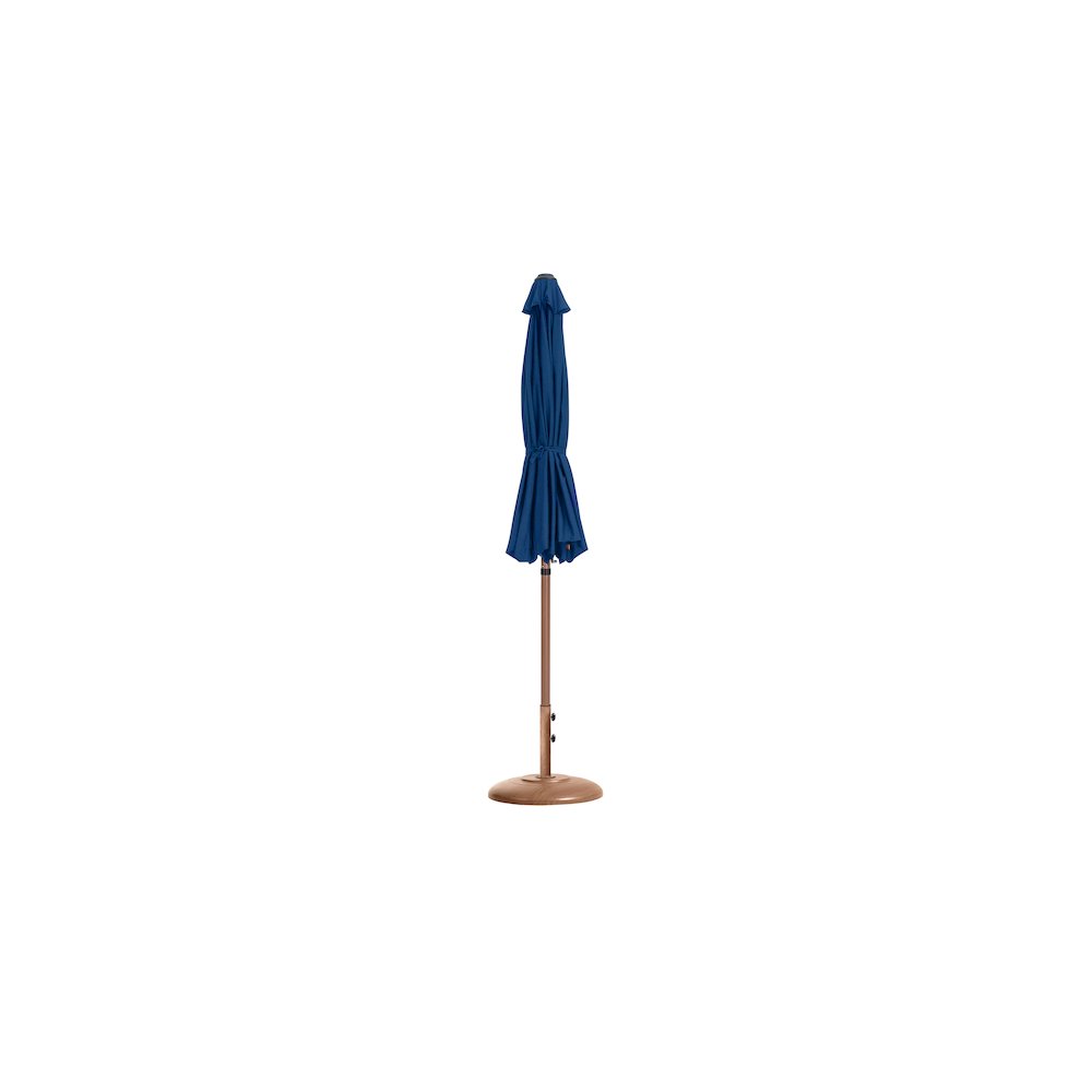 Fiji Navy Fabric / Teak Aluminum Patio Umbrella with Base Sets. Picture 10