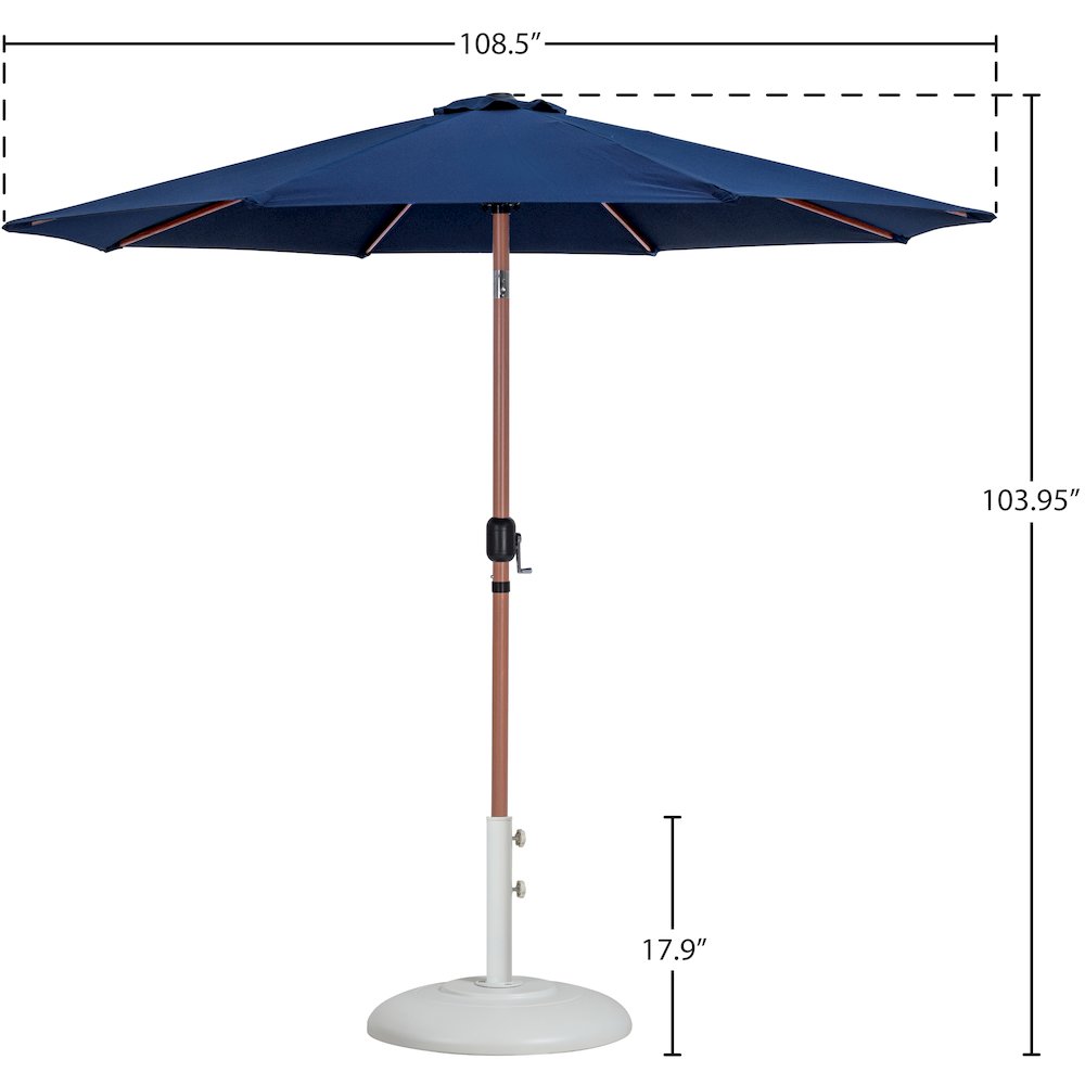 Fiji Navy Fabric / Matte White Aluminum Patio Umbrella with Base Sets. Picture 15