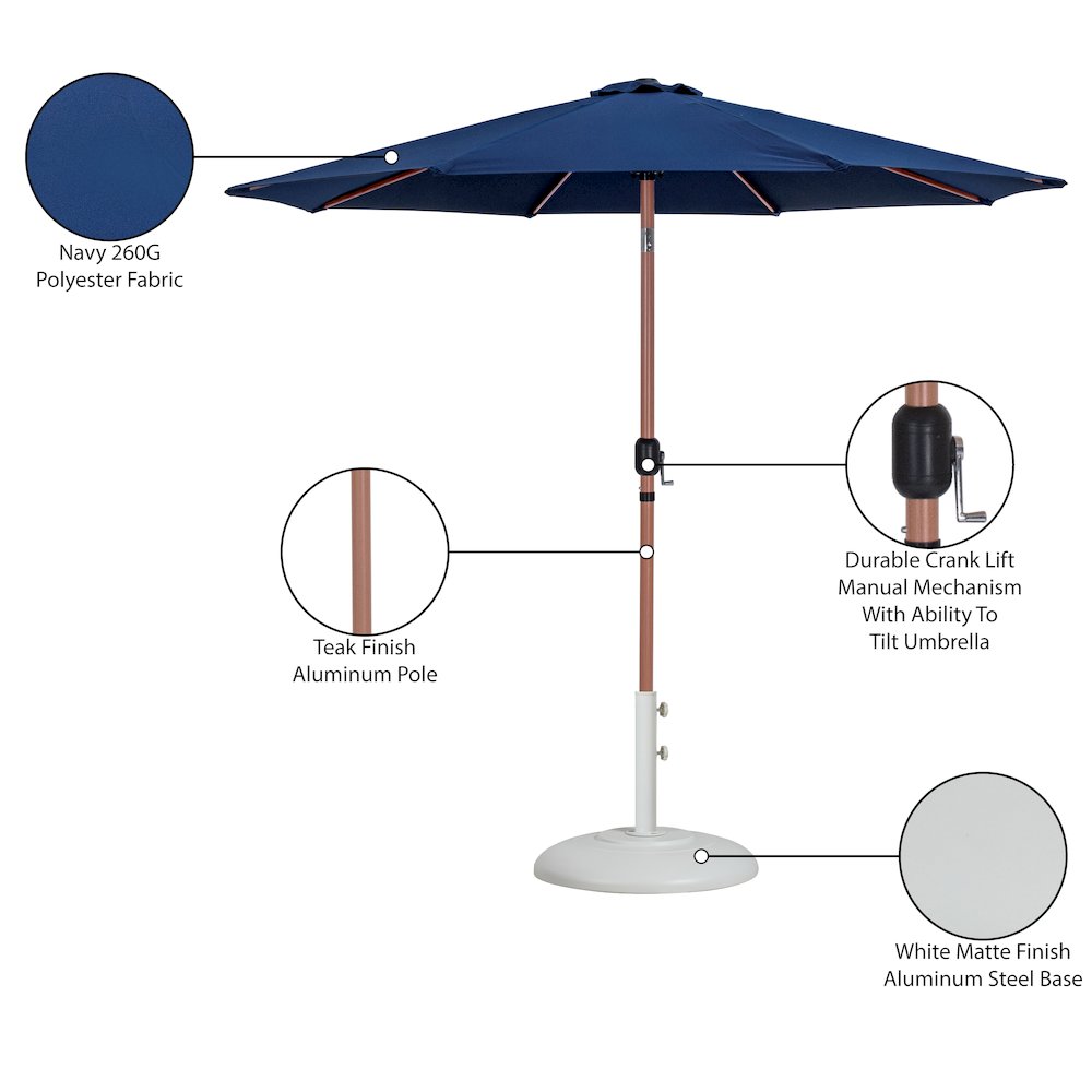 Fiji Navy Fabric / Matte White Aluminum Patio Umbrella with Base Sets. Picture 16