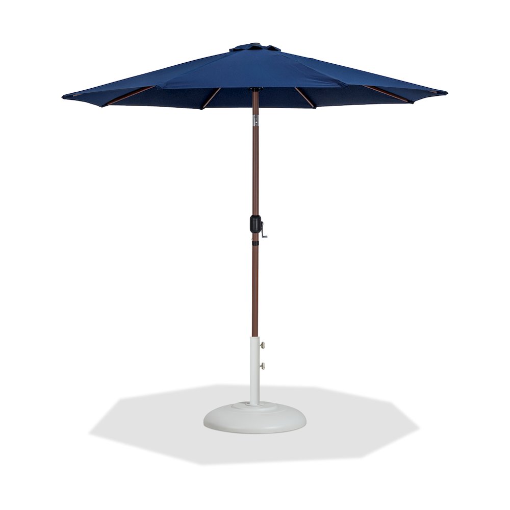 Fiji Navy Fabric / Matte White Aluminum Patio Umbrella with Base Sets. Picture 1