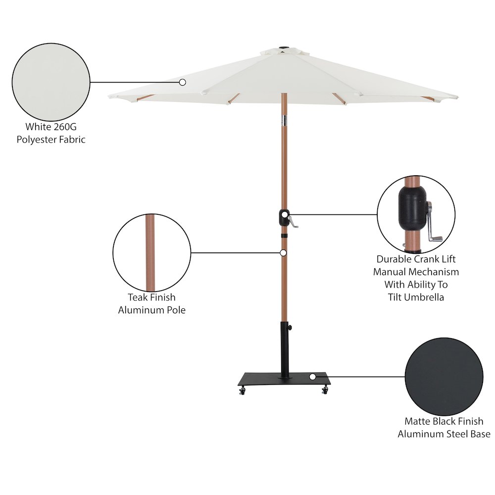 Fiji White Fabric / Matte Black Aluminum Patio Umbrella with Base Sets. Picture 19