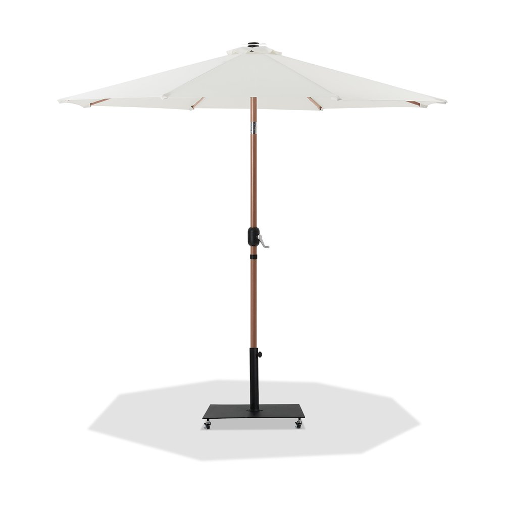 Fiji White Fabric / Matte Black Aluminum Patio Umbrella with Base Sets. Picture 1