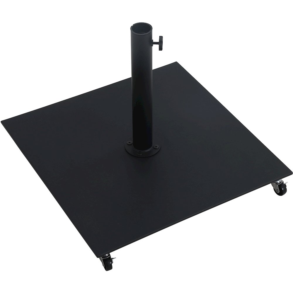 Fiji White Fabric / Matte Black Aluminum Patio Umbrella with Base Sets. Picture 6
