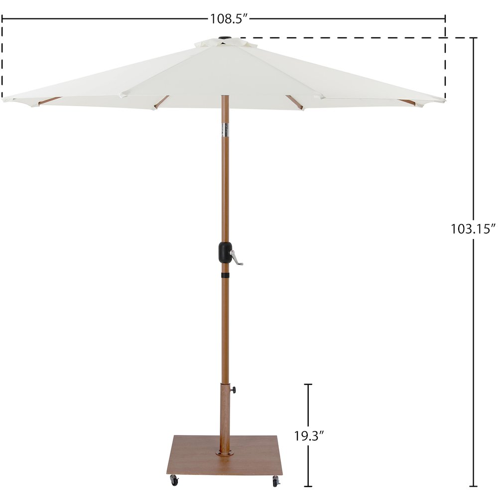 Fiji White Fabric / Teak Aluminum Patio Umbrella with Base Sets. Picture 18