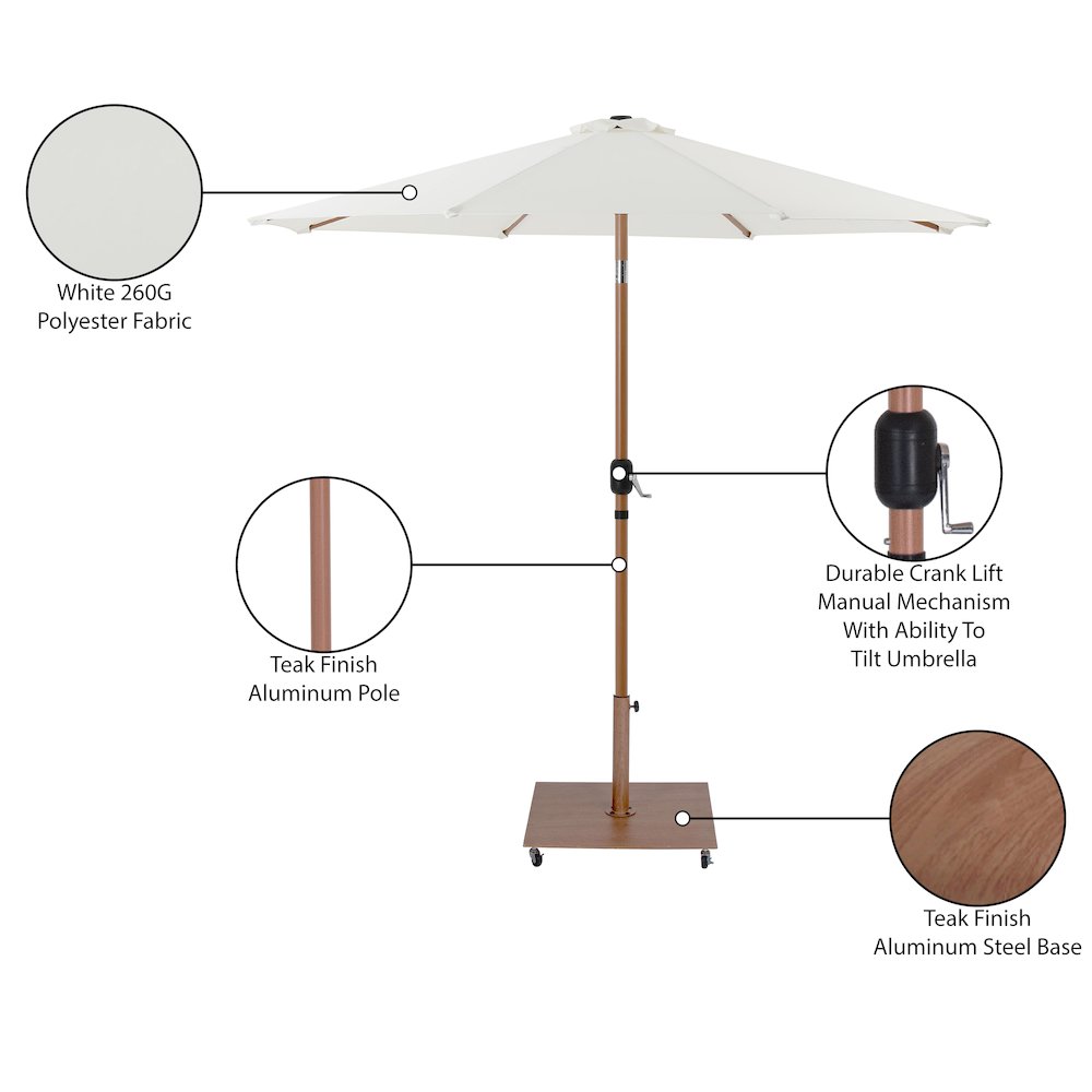 Fiji White Fabric / Teak Aluminum Patio Umbrella with Base Sets. Picture 19