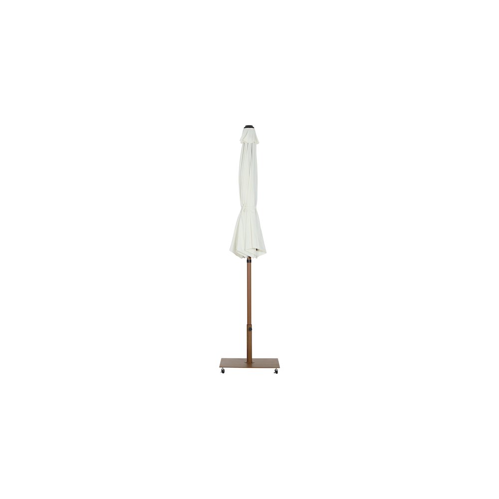 Fiji White Fabric / Teak Aluminum Patio Umbrella with Base Sets. Picture 13