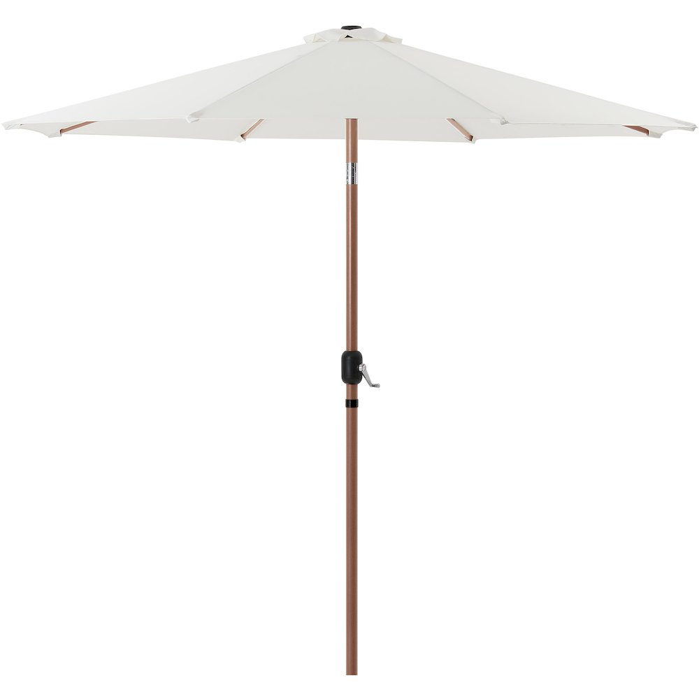 Fiji White Fabric / Teak Aluminum Patio Umbrella with Base Sets. Picture 2