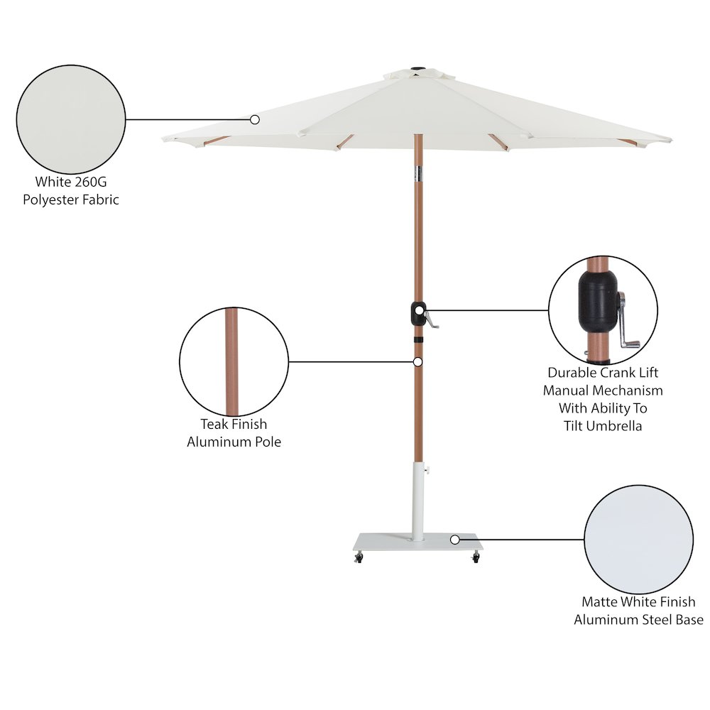 Fiji White Fabric / Matte White Aluminum Patio Umbrella with Base Sets. Picture 19