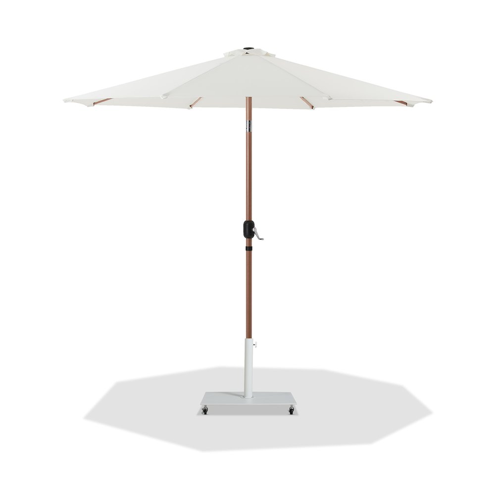 Fiji White Fabric / Matte White Aluminum Patio Umbrella with Base Sets. Picture 1