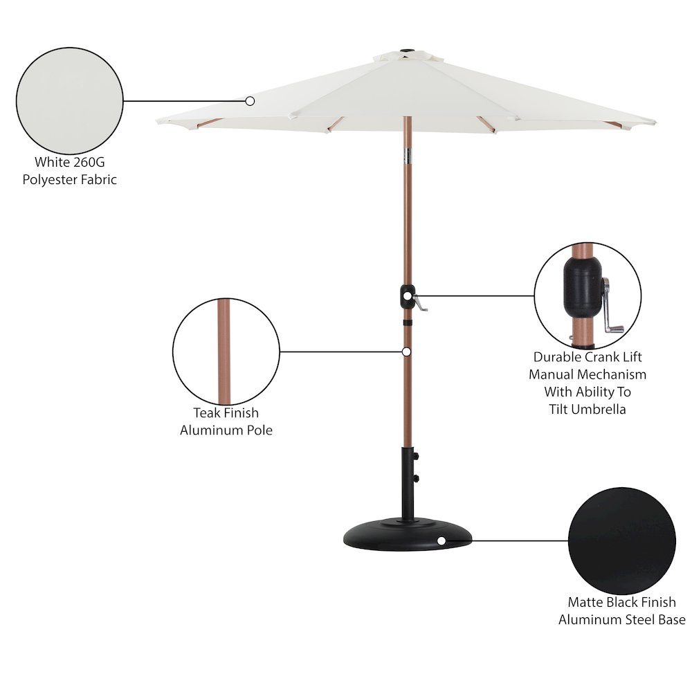 Fiji White Fabric / Matte Black Aluminum Patio Umbrella with Base Sets. Picture 16