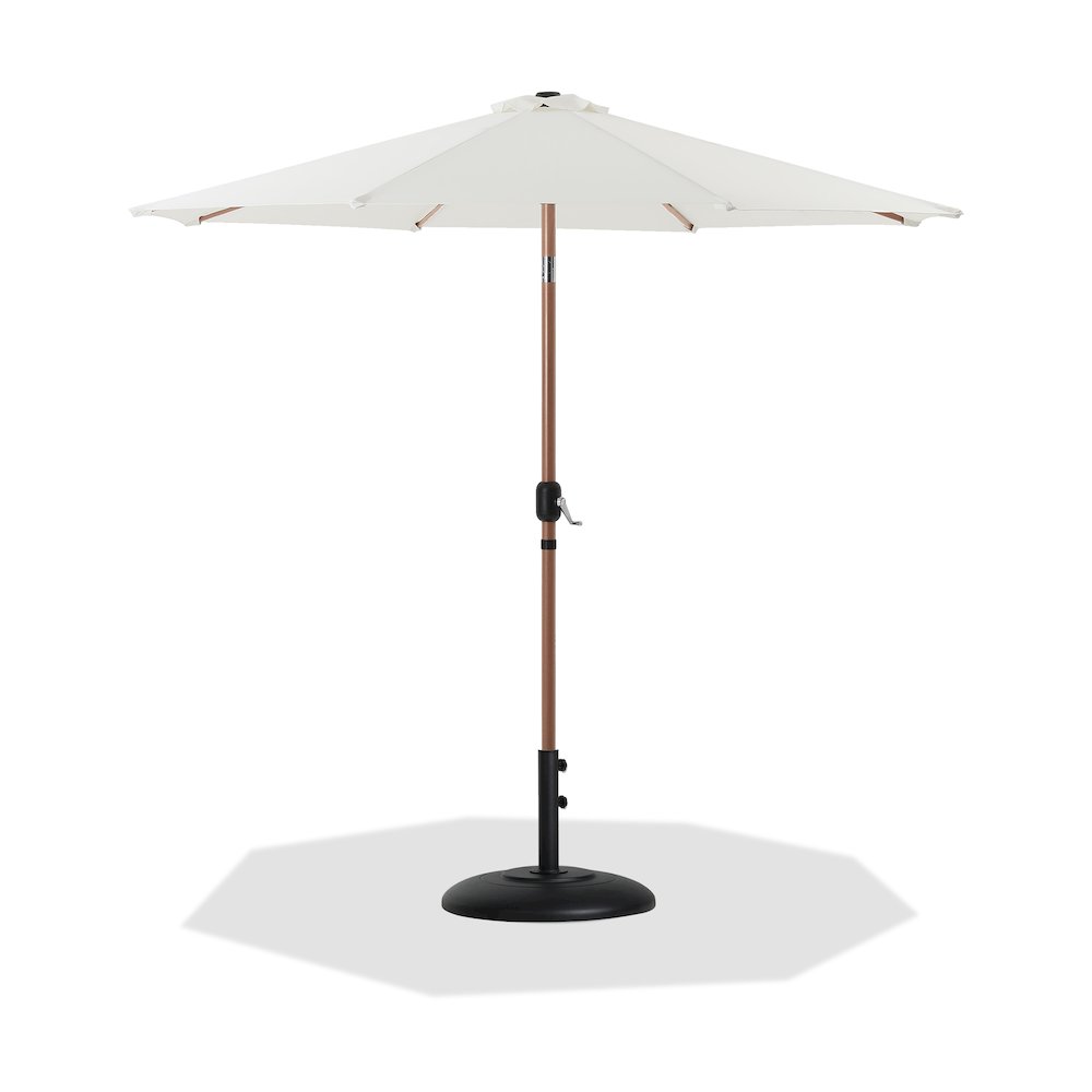 Fiji White Fabric / Matte Black Aluminum Patio Umbrella with Base Sets. Picture 1