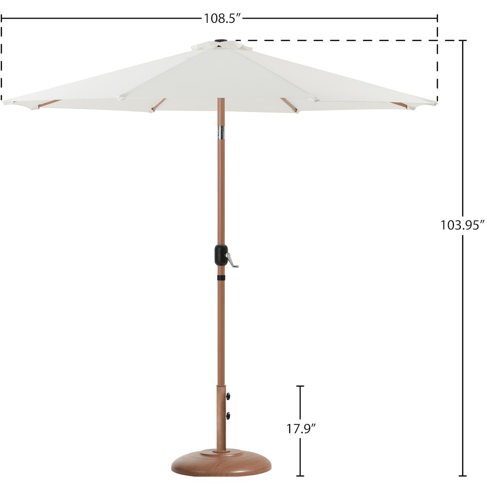 Fiji White Fabric / Teak Aluminum Patio Umbrella with Base Sets. Picture 15