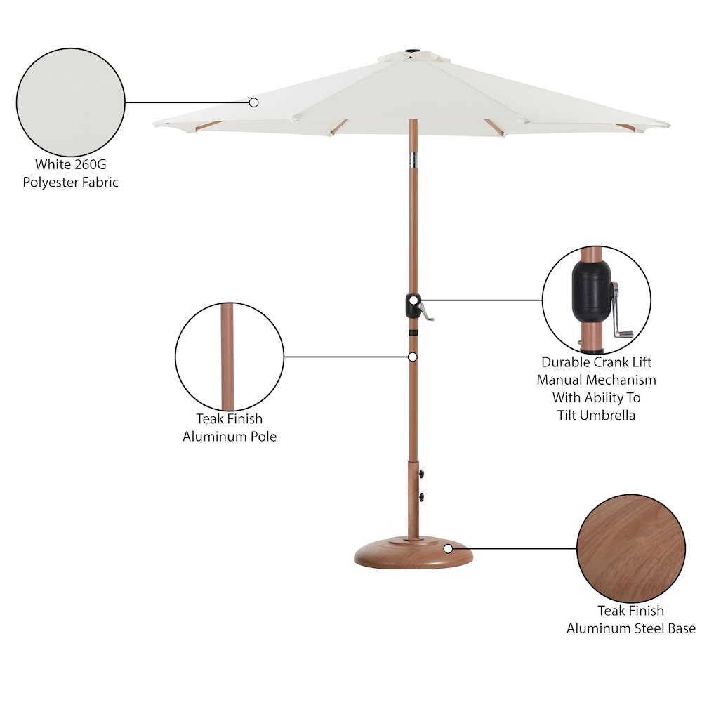 Fiji White Fabric / Teak Aluminum Patio Umbrella with Base Sets. Picture 16