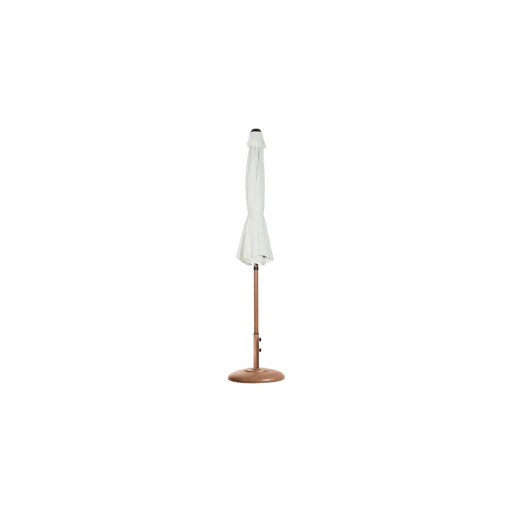Fiji White Fabric / Teak Aluminum Patio Umbrella with Base Sets. Picture 10