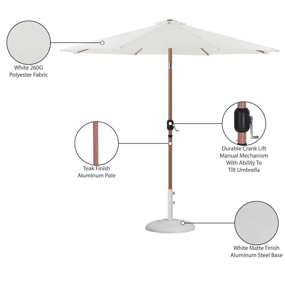 Fiji White Fabric / Matte White Aluminum Patio Umbrella with Base Sets. Picture 16