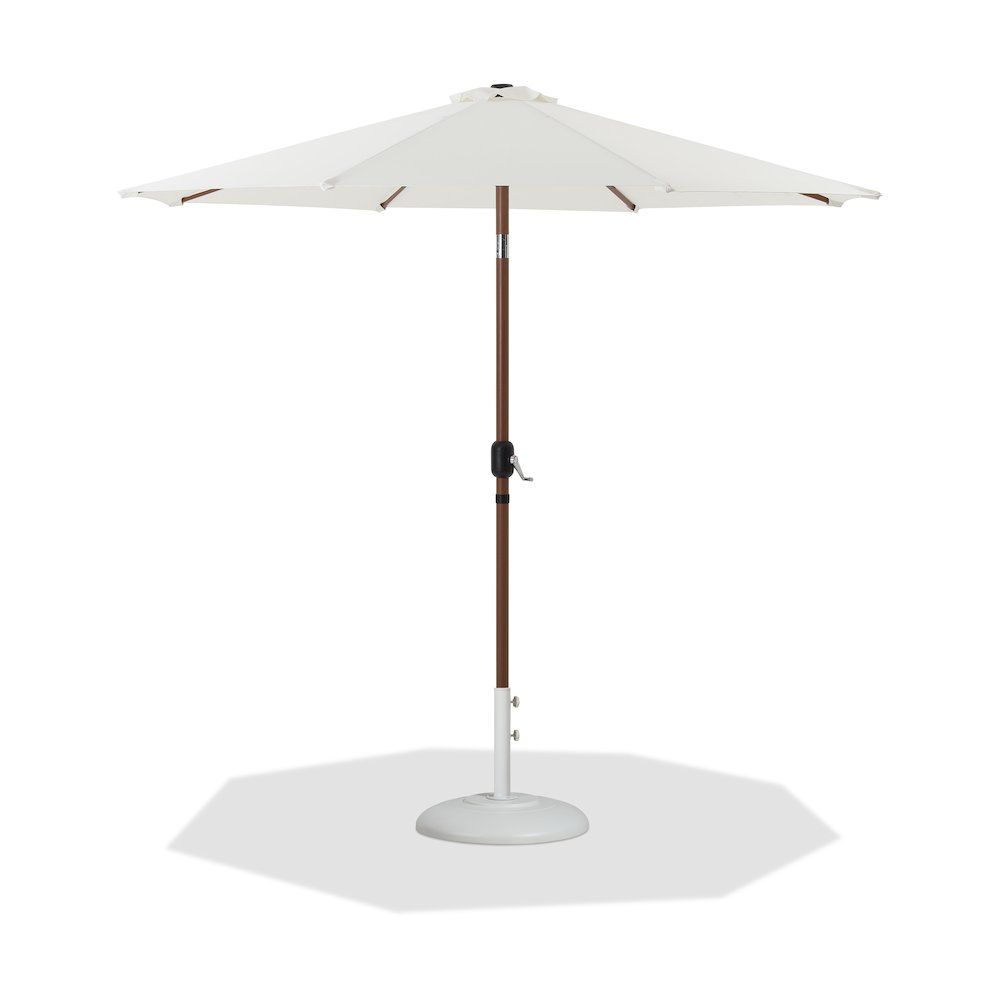 Fiji White Fabric / Matte White Aluminum Patio Umbrella with Base Sets. Picture 1