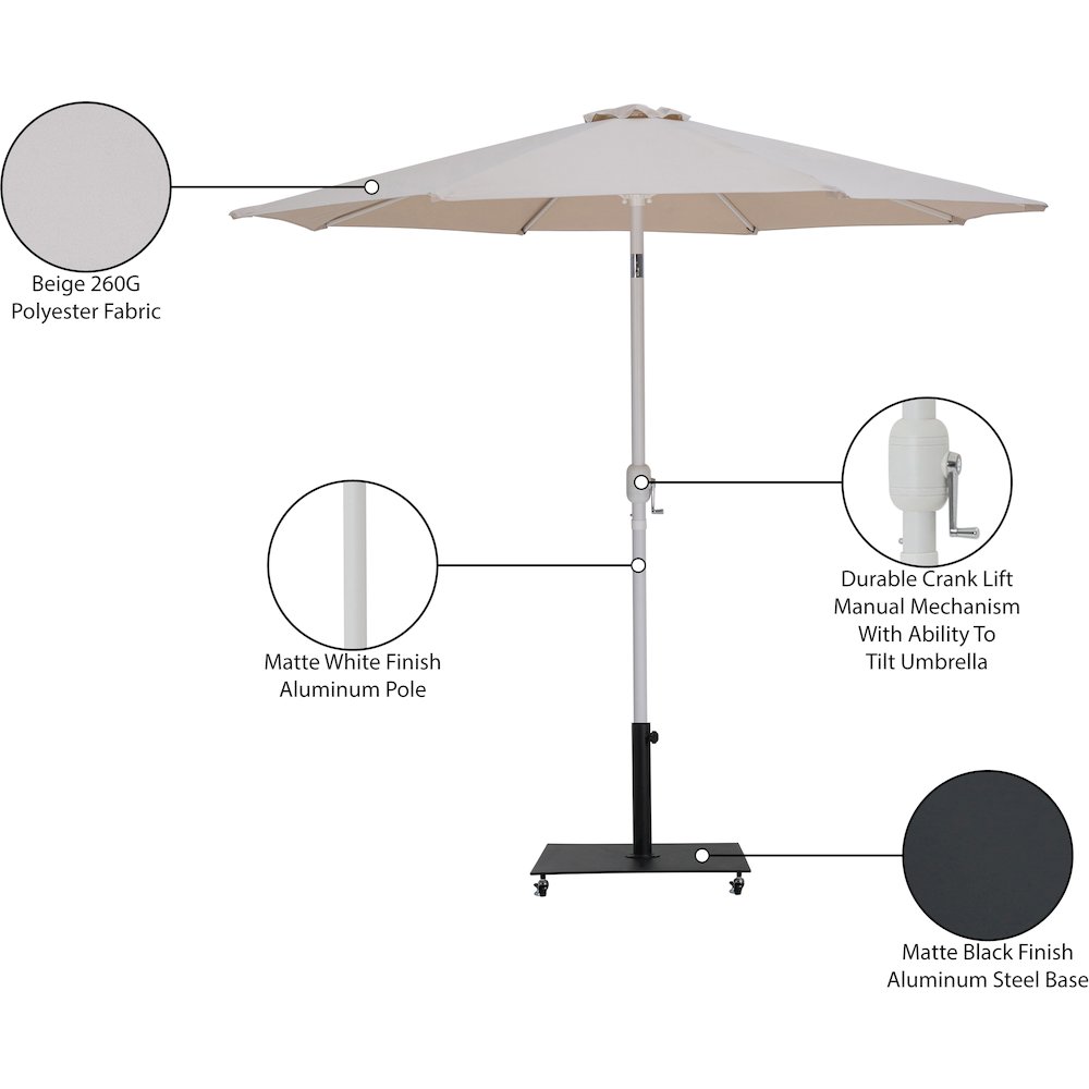 Fiji Beige Fabric / Matte Black Aluminum Patio Umbrella with Base Sets. Picture 19