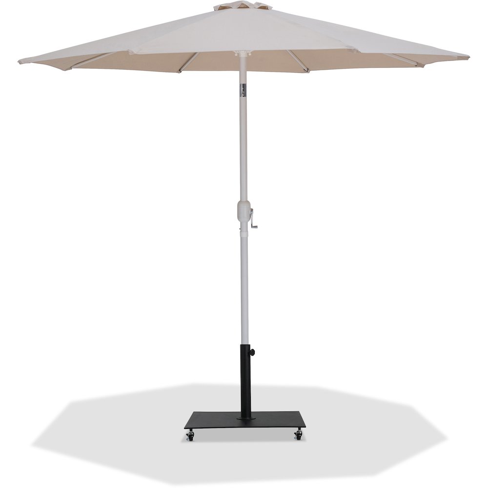 Fiji Beige Fabric / Matte Black Aluminum Patio Umbrella with Base Sets. Picture 1