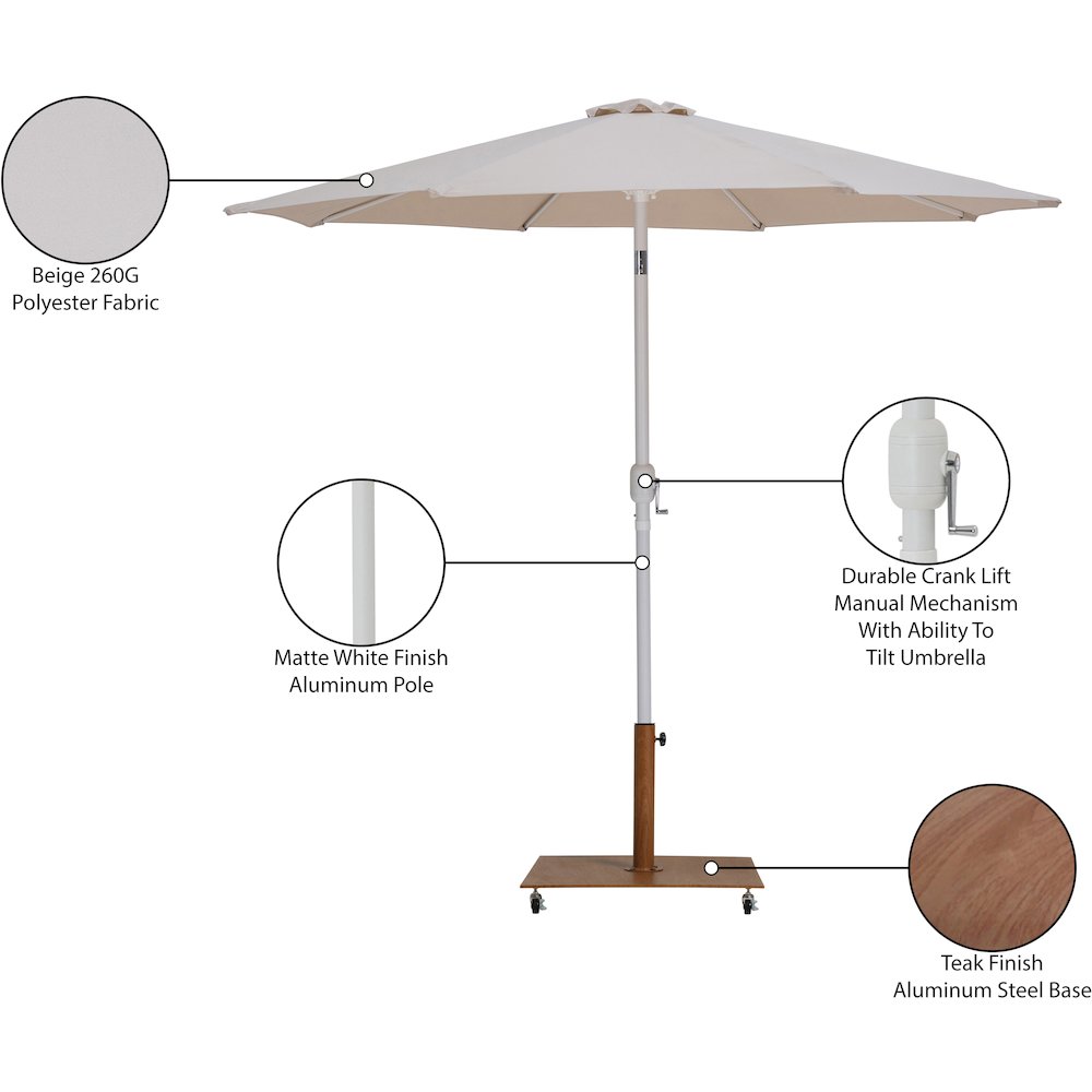 Fiji Beige Fabric / Teak Aluminum Patio Umbrella with Base Sets. Picture 19