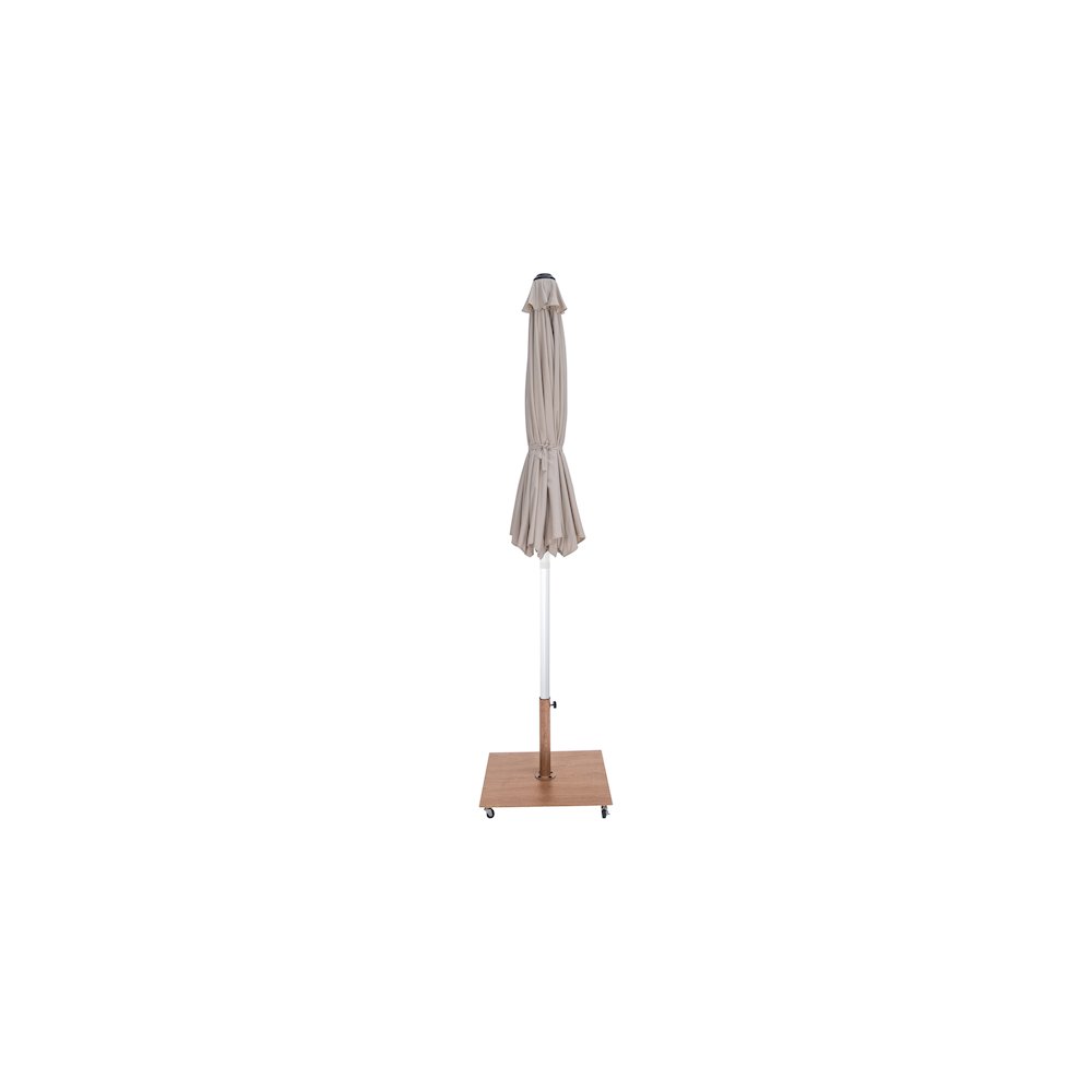Fiji Beige Fabric / Teak Aluminum Patio Umbrella with Base Sets. Picture 13