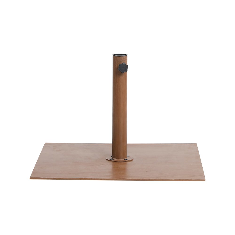 Fiji Beige Fabric / Teak Aluminum Patio Umbrella with Base Sets. Picture 8