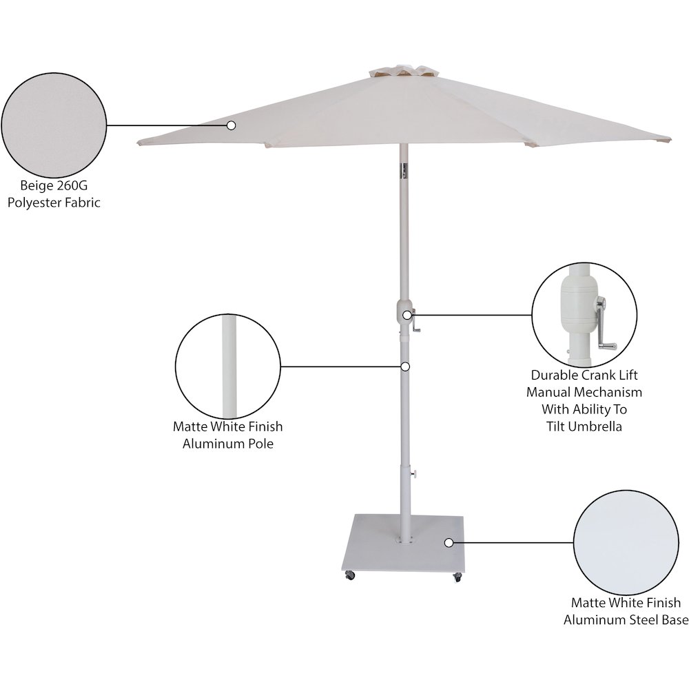 Fiji Beige Fabric / Matte White Aluminum Patio Umbrella with Base Sets. Picture 19