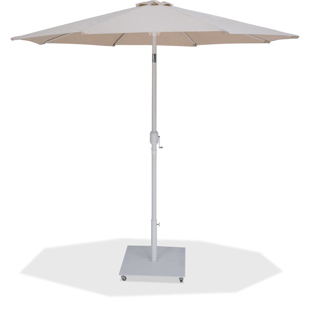 Fiji Beige Fabric / Matte White Aluminum Patio Umbrella with Base Sets. Picture 1