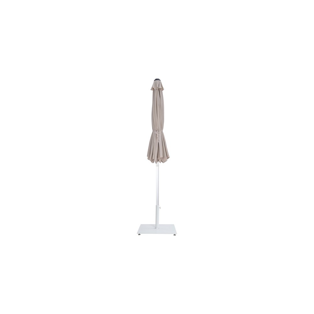 Fiji Beige Fabric / Matte White Aluminum Patio Umbrella with Base Sets. Picture 13