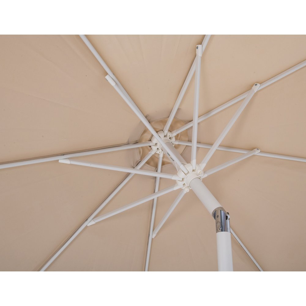 Fiji Beige Fabric / Matte White Aluminum Patio Umbrella with Base Sets. Picture 16