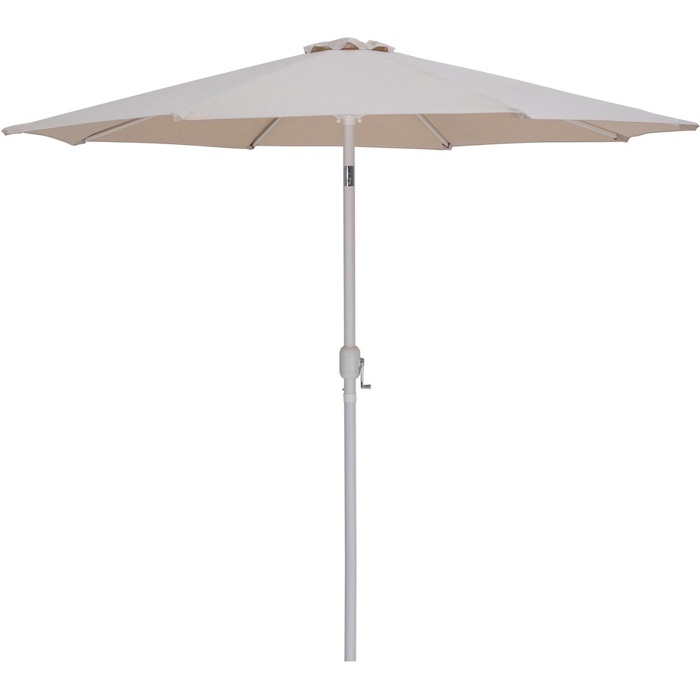 Fiji Beige Fabric / Matte White Aluminum Patio Umbrella with Base Sets. Picture 2
