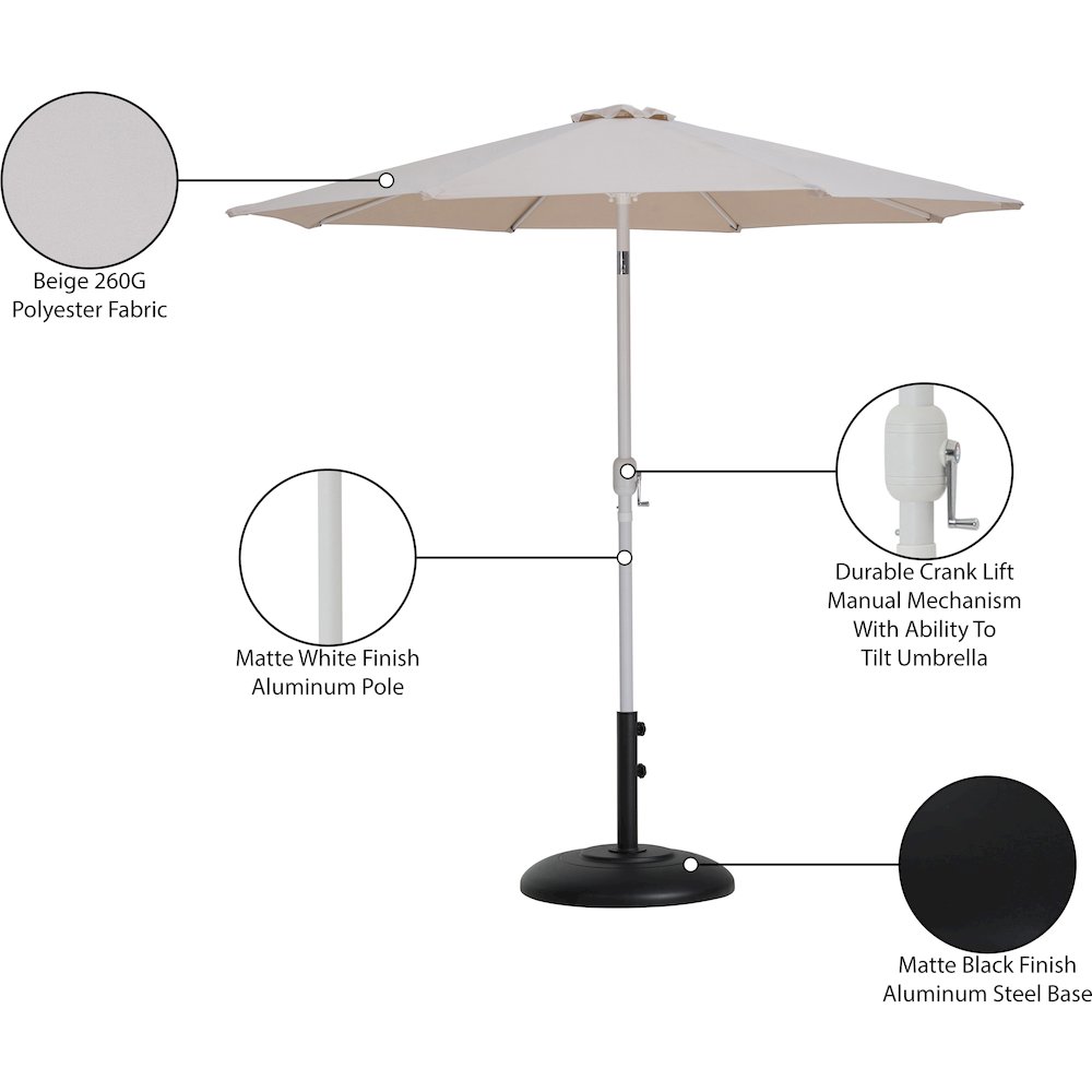 Fiji Beige Fabric / Matte Black Aluminum Patio Umbrella with Base Sets. Picture 16