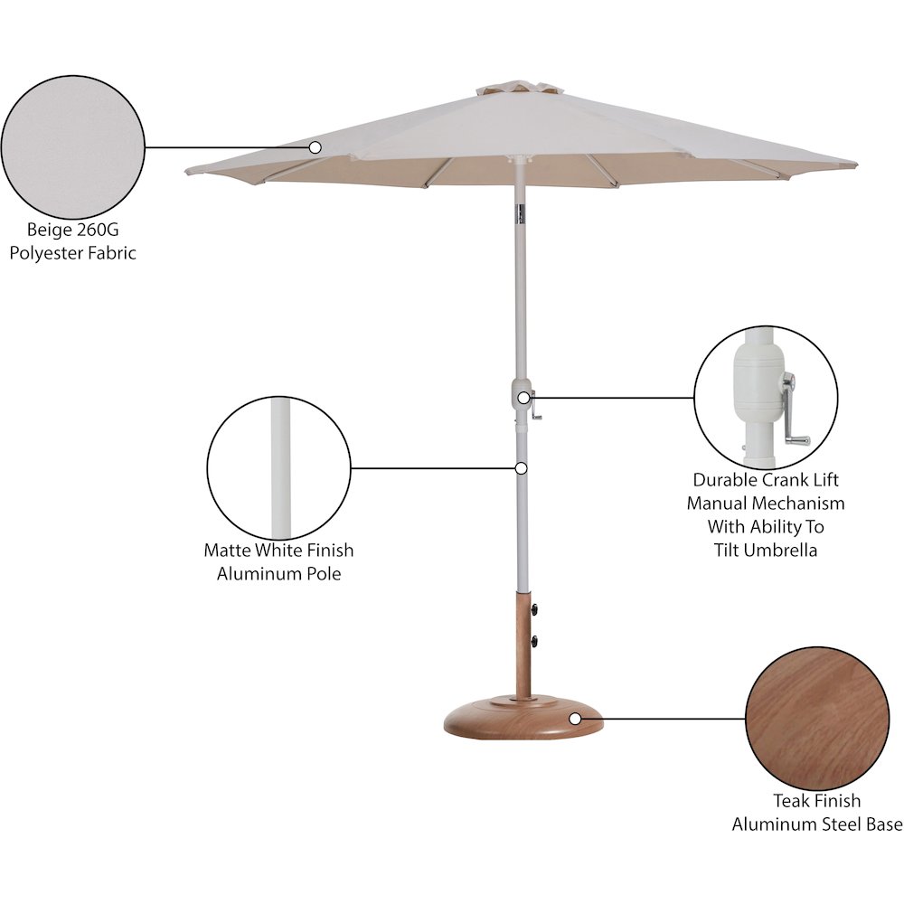 Fiji Beige Fabric / Teak Aluminum Patio Umbrella with Base Sets. Picture 16