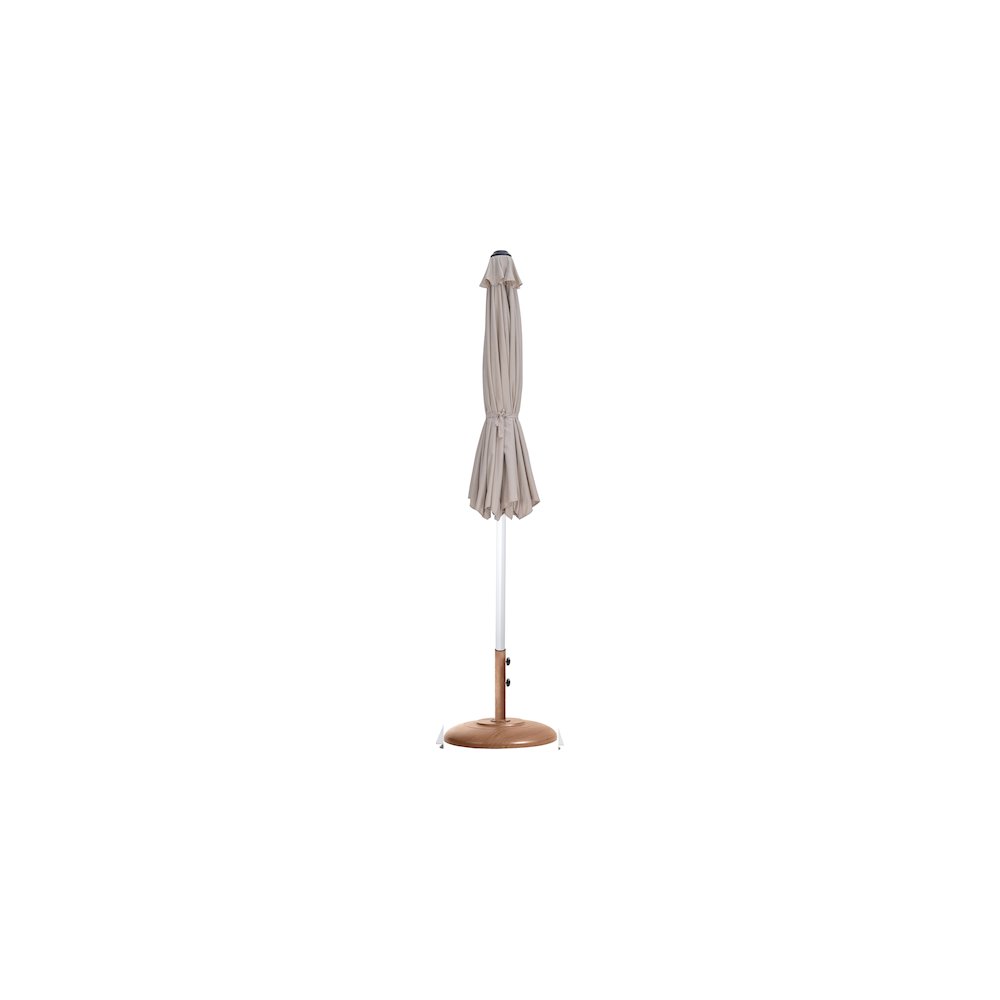 Fiji Beige Fabric / Teak Aluminum Patio Umbrella with Base Sets. Picture 10