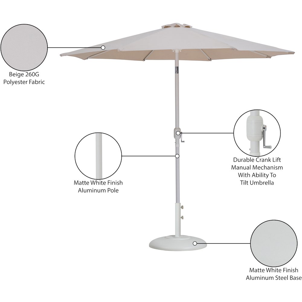 Fiji Beige Fabric / Matte White Aluminum Patio Umbrella with Base Sets. Picture 16