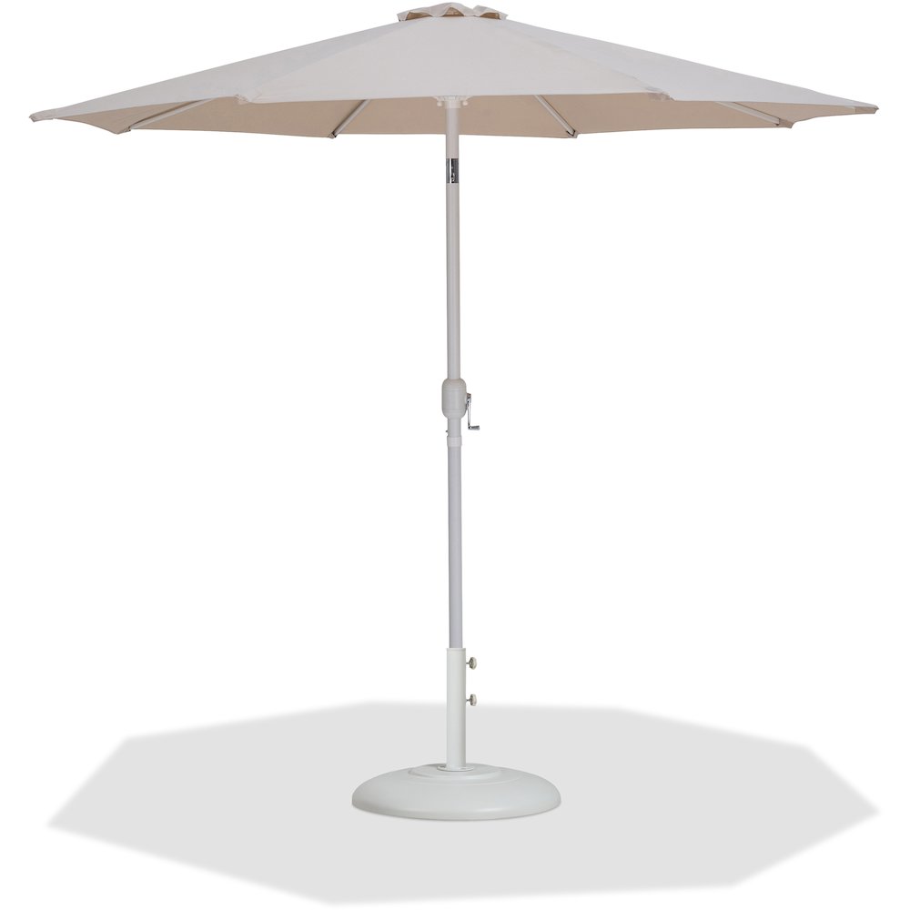 Fiji Beige Fabric / Matte White Aluminum Patio Umbrella with Base Sets. Picture 1