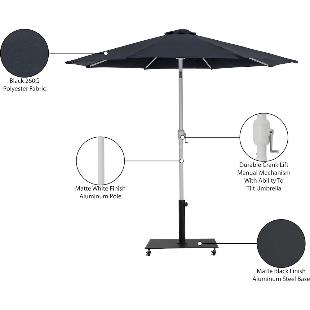 Fiji Black Fabric / Matte Black Aluminum Patio Umbrella with Base Sets. Picture 19