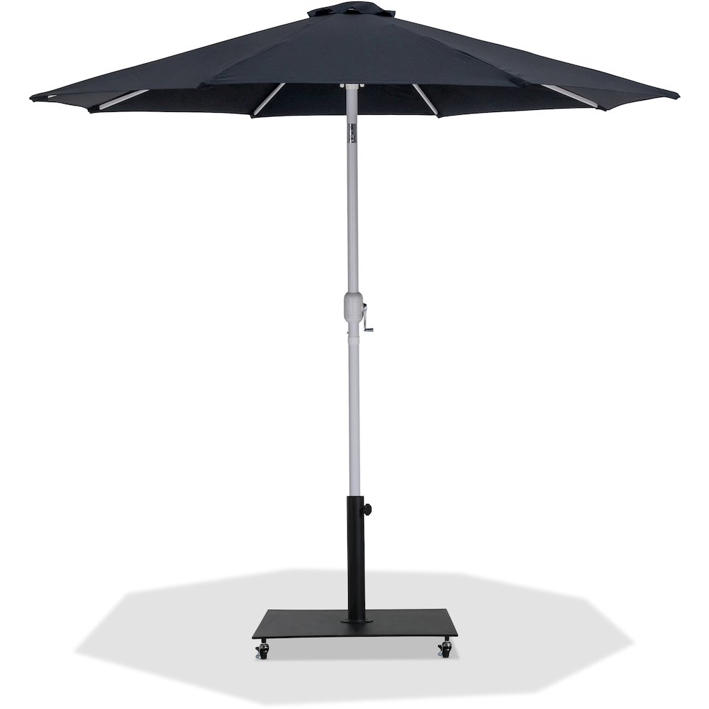 Fiji Black Fabric / Matte Black Aluminum Patio Umbrella with Base Sets. Picture 1