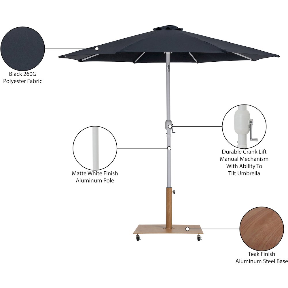 Fiji Black Fabric / Teak Aluminum Patio Umbrella with Base Sets. Picture 19