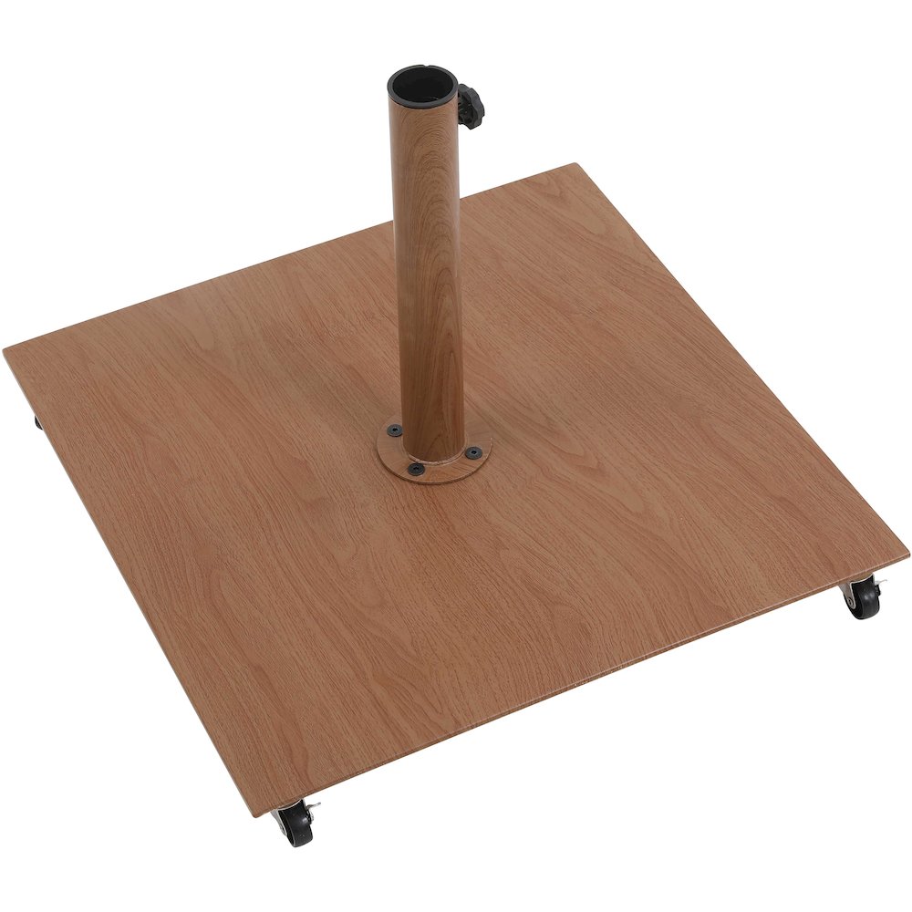 Fiji Black Fabric / Teak Aluminum Patio Umbrella with Base Sets. Picture 9