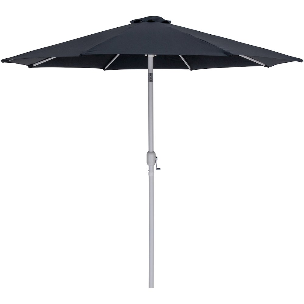 Fiji Black Fabric / Teak Aluminum Patio Umbrella with Base Sets. Picture 2